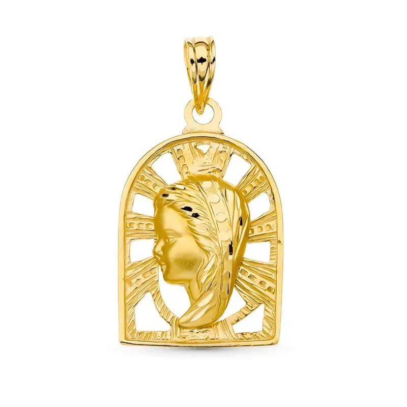 Virgen Niña medalla oro 18k niña Primera Comunión 23 mm. calada detal