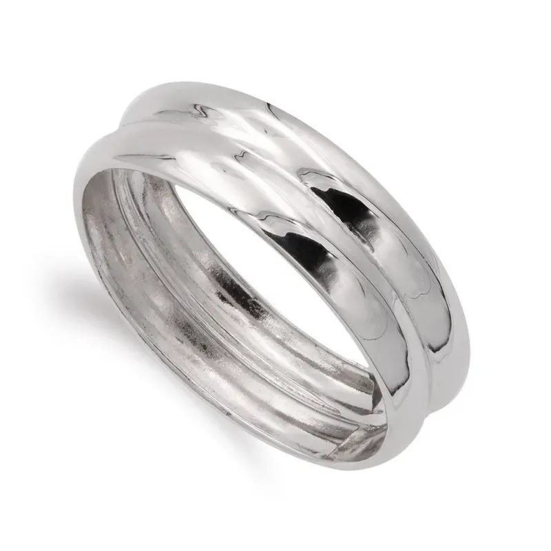 Sortija oro blanco 18k mujer dos bandas 7 mm. lisa