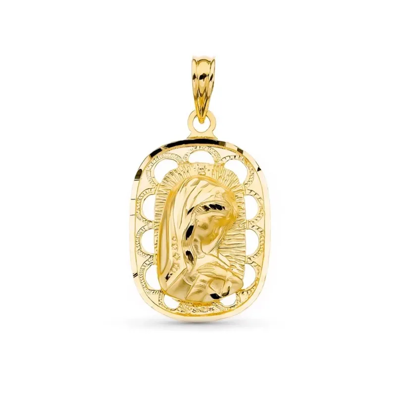 Virgen Niña medalla oro 18k niña Primera Comunión 23 mm. detalles tal