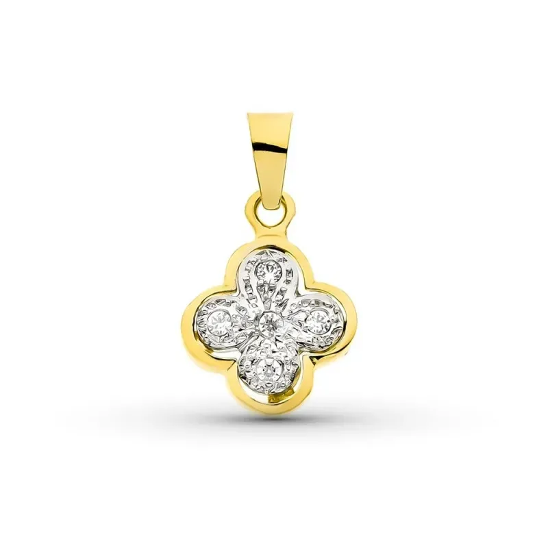 Cruz colgante oro bicolor 18k mujer 14 mm. circonitas centro combinad