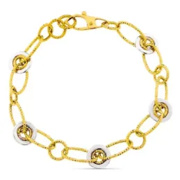 Pulsera oro bicolor 18k mujer eslabones redondos combinados ovalados