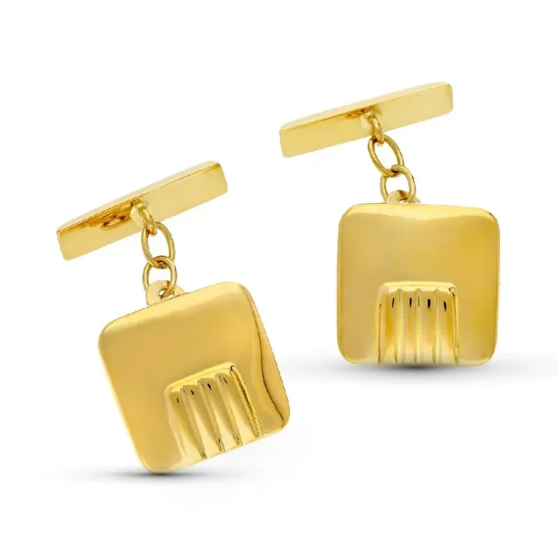 Gemelos oro 18k hombre 15 mm. cuadrados lisos detalle bandas