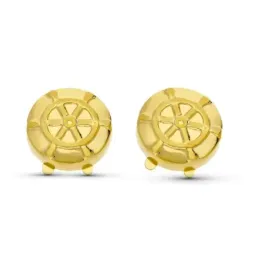 Gemelos oro 18k hombre redondos 15 mm. detalle timón