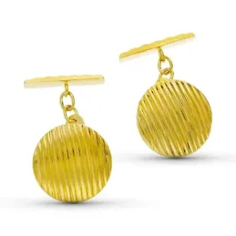 Gemelos oro 18k hombre 15 mm. redondos galloneados