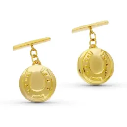 Gemelos oro 18k hombre 15 mm. redondos detalle herrradura centro