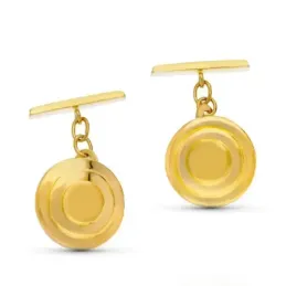 Gemelos oro 18k hombre redondos 15 mm. lisos detalle círculos centro