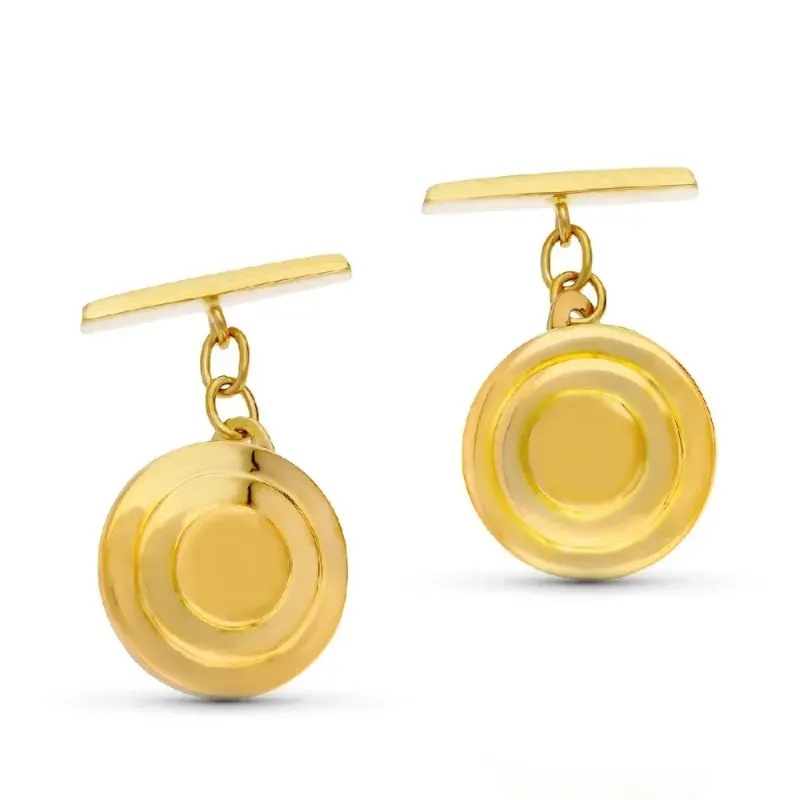 Gemelos oro 18k hombre redondos 15 mm. lisos detalle círculos centro