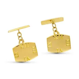 Gemelos oro 18k hombre 16 mm. barrillete detalle hora número romanos