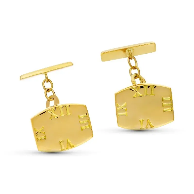 Gemelos oro 18k hombre 16 mm. barrillete detalle hora número romanos