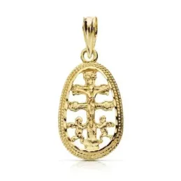 Cruz Caravaca colgante oro 18k unisex 19 mm. crucifijo cerco ovalado