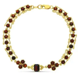 Pulsera oro 18k mujer eslabones formas detalle granates centro mosque