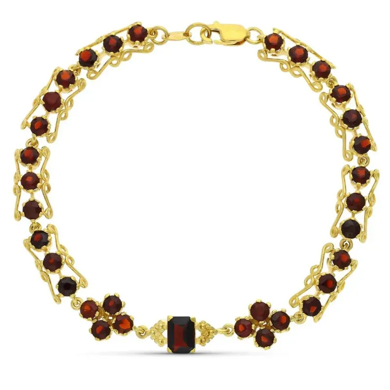 Pulsera oro 18k mujer eslabones formas detalle granates centro mosque