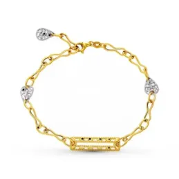 Pulsera Oro 18k bicolor motivo rectangular hojas caladas