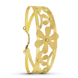 Pulsera Oro 18k rígida motivo flores detalles calados brazalete