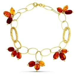 Pulsera Oro 18k eslabones ovalados lisos piedras colores cálidos otoñ