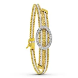 Pulsera Oro 18k bicolor motivo círculo circonitas cadena malla