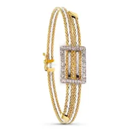 Pulsera Oro 18k bicolor rectángulo circonitas cadena malla