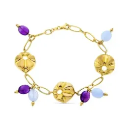 Pulsera Oro 18k motivos redondos 19 cm. circonitas colores eslabones