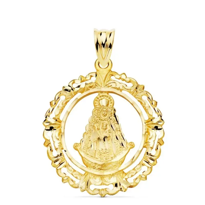 Virgen del Rocío Medalla Oro 18k unisex 29 mm. silueta cerco calado f