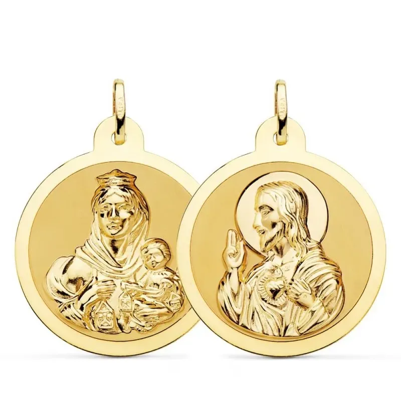 Corazón de Jesús Virgen del Carmen Escapulario Medalla Oro 18k unisex