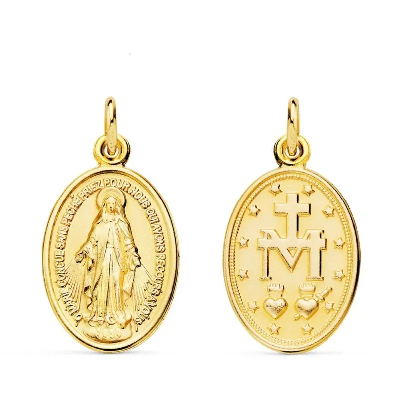 Virgen Milagrosa Medalla Oro 18k unisex 25 mm. ovalada bisel
