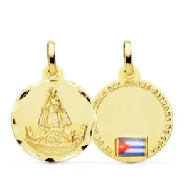 Virgen Caridad del Cobre Medalla Oro 18k unisex 20 mm. tallada traser