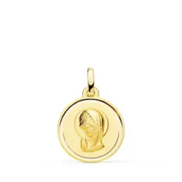 Virgen Niña Primera Comunión Medalla Oro 18k lisa 18 mm. bisel