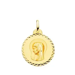 Virgen Niña Primera Comunión Medalla Oro 18k REGINA CAELORUM 22 mm. t