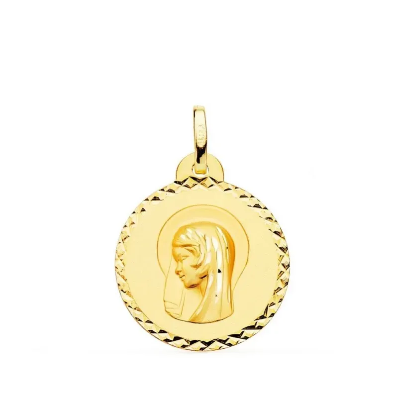 Virgen Niña Primera Comunión Medalla Oro 18k tallada 22 mm.. Grabació