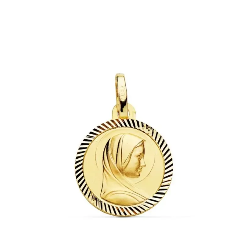 Virgen Francesa Medalla Oro 9k unisex tallada borde