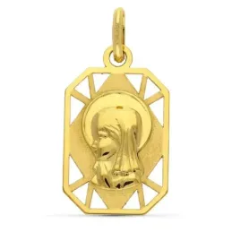 Virgen Niña Medalla Oro 9k rectangular 19 mm. formas caladas