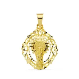 Virgen del Pilar Colgante Oro 9k unisex 36 mm. silueta cerco calado