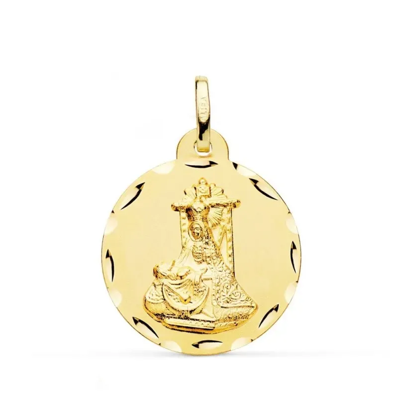 Virgen de las Angustias Medalla Oro 9k unisex 24 mm. borde tallado