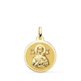 Virgen del Perpetuo Socorro Medalla Oro 9k unisex 18 mm. bisel brillo