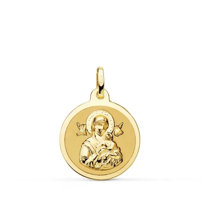 Virgen del Perpetuo Socorro Medalla Oro 9k unisex 18 mm. bisel. Graba