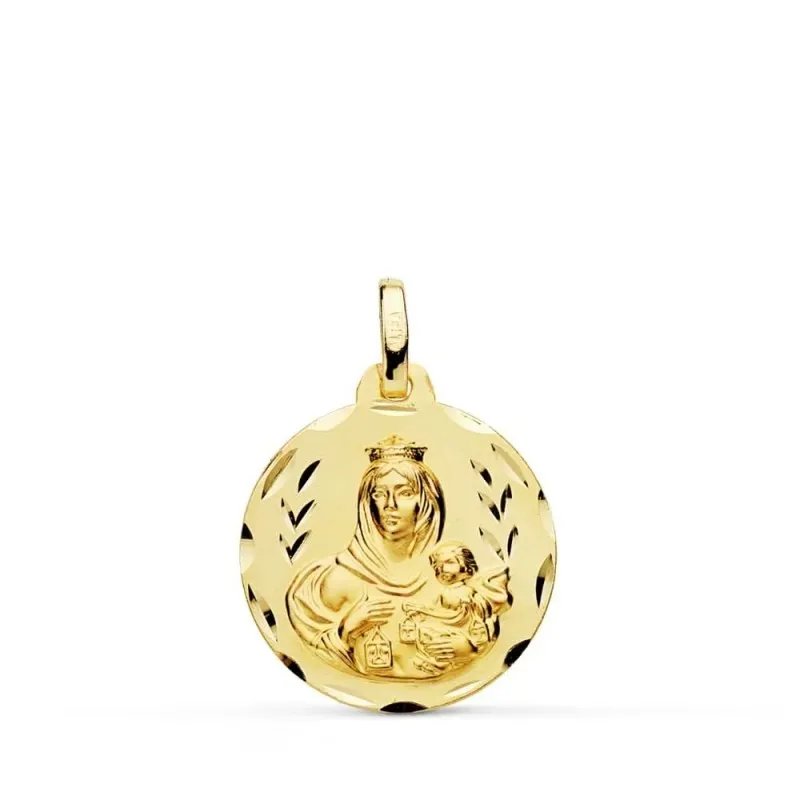 Virgen del Carmen Medalla Oro 9k unisex 18 mm. borde tallada. Grabaci