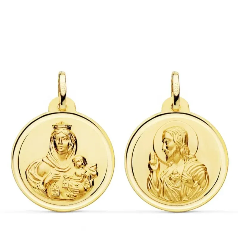 Corazón de Jesús Virgen del Carmen Medalla Escapulario Oro 9k unisex