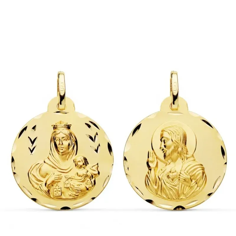 Corazón de Jesús Virgen del Carmen Medalla Escapulario Oro 9k unisex