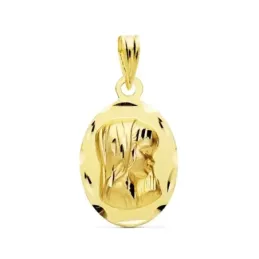 Virgen Niña Primera Comunión Medalla Oro 9k unisex 21 mm.. Grabación