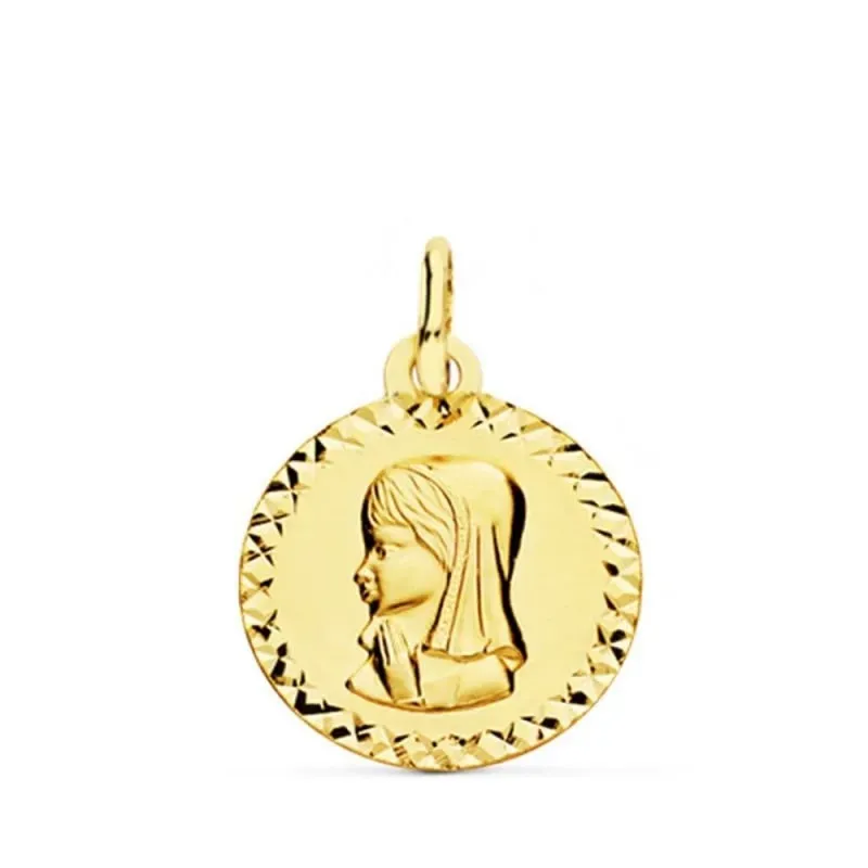 Virgen Niña Primera Comunión Medalla Oro 9k unisex 16 mm. cruzada. Gr