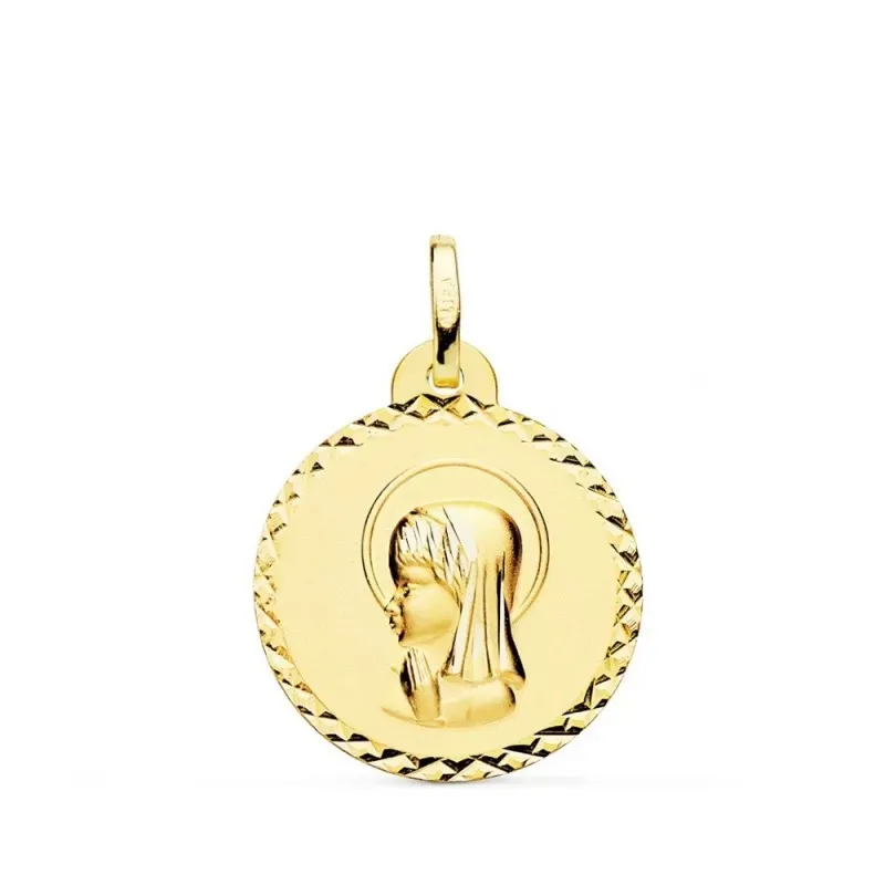 Virgen Niña Primera Comunión Medalla Oro 9k unisex 20 mm. cruzada. Gr