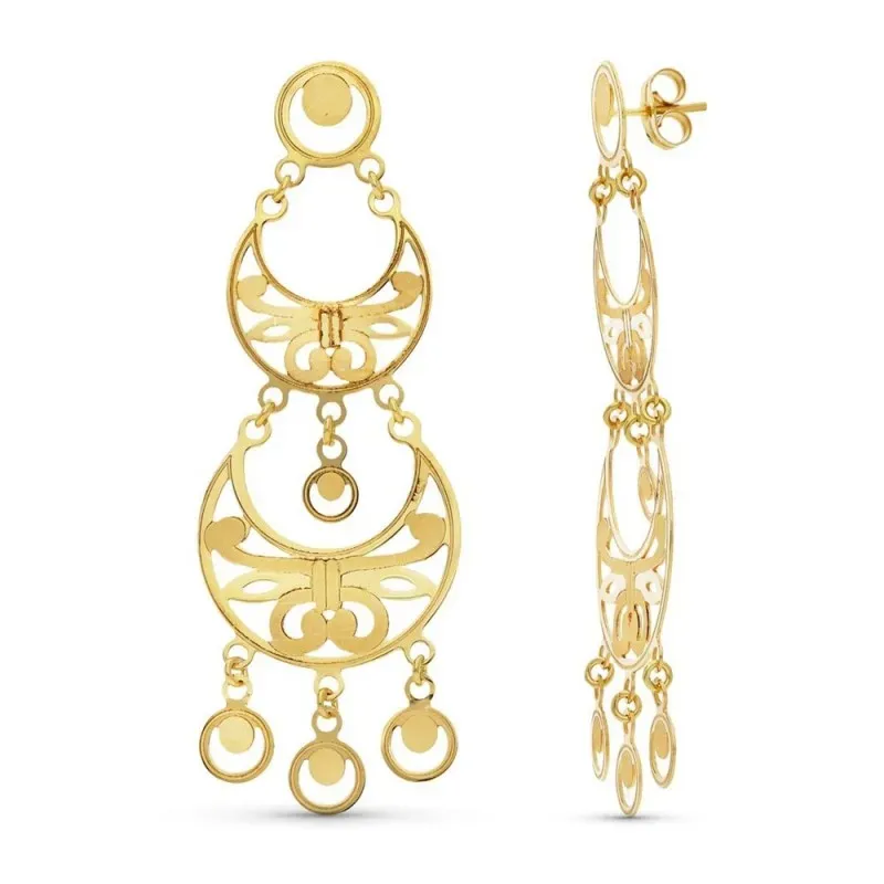 Pendientes Largos Oro 18k mujer láser mate calados formas