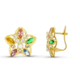 Pendientes Oro 18k mujer 14 mm. forma estrella circonitas colores