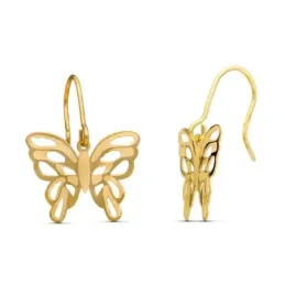 Pendientes Largos Oro 18k mujer forma mariposa calada láser brillo ma