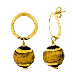Pendientes Largos Oro 18k mujer círculo calado cristal murano bola 14