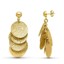 Pendientes Largos Oro 18k mujer círculos labrados