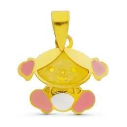 Colgante Oro 18k silueta 11 mm. forma niña esmaltada color rosa