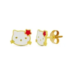 Pendientes Oro 18k niña 10 mm. forma gato esmaltados color