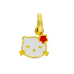 Colgante Oro 18k niña 10 mm. forma gato esmaltado color