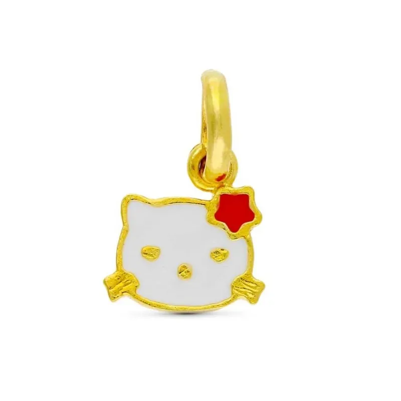 Colgante Oro 18k niña 10 mm. forma gato esmaltado color